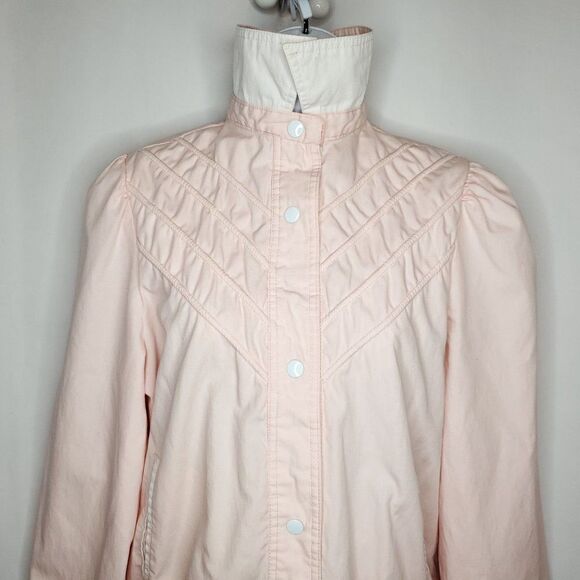 Vintage 80s Baby Pink Jacket Cotton Blend Sz S Snap Closure Gathered Shoulders - Picture 6 of 11